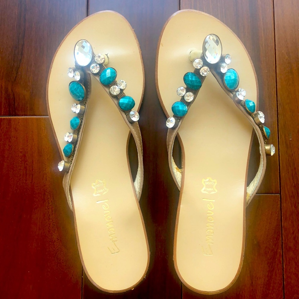 Sparkling sandals/ flip flops with gemstones in leather from Emanovel